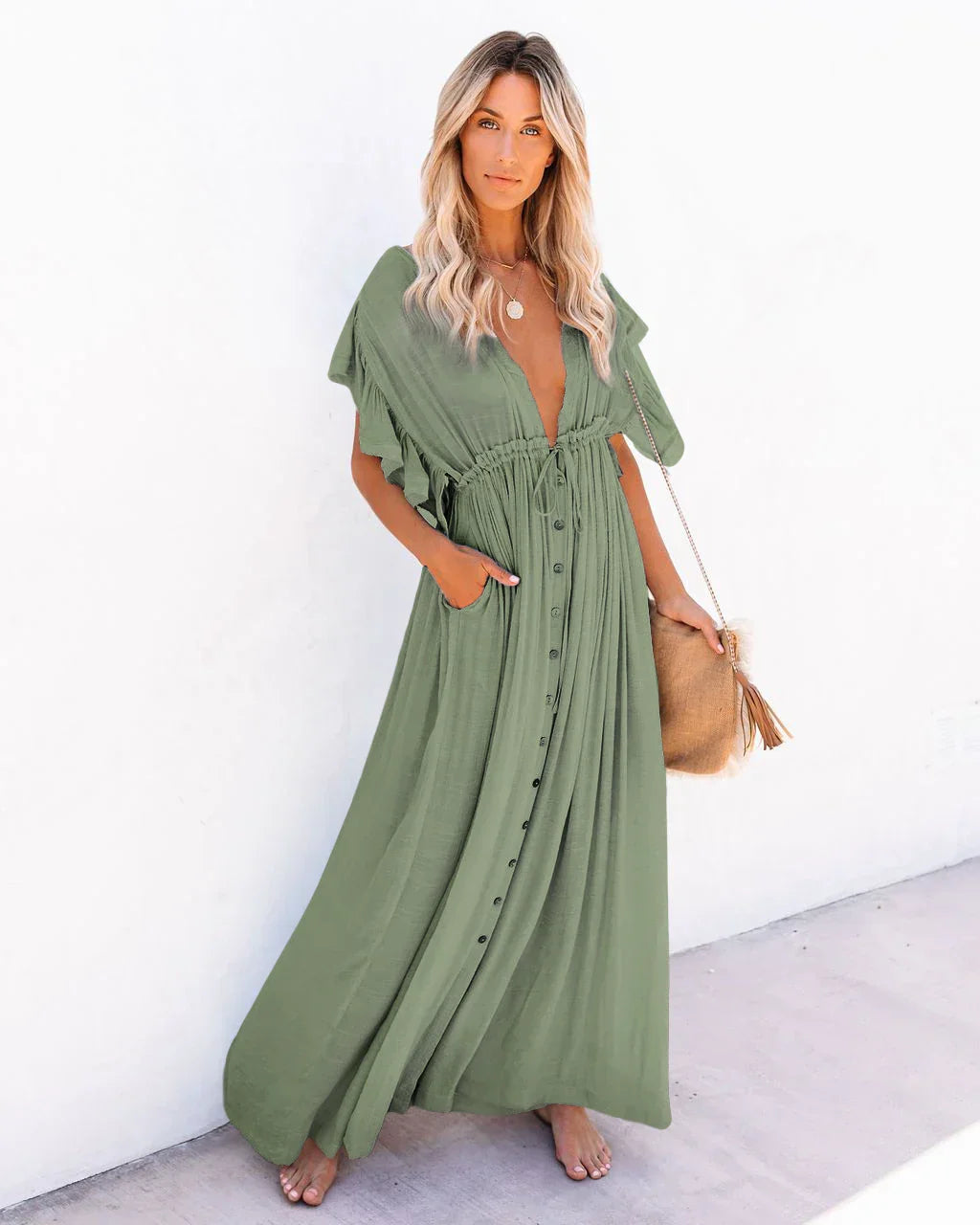 Robe Longue Ample Bohème Vert