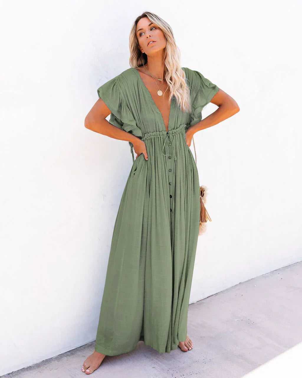 Robe Longue Ample Bohème Vert