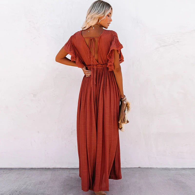 Robe Longue Chic Bohème Rouille