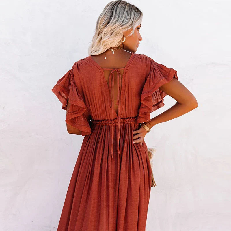 Robe Longue Chic Bohème Rouille