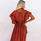 Robe Longue Chic Bohème Rouille